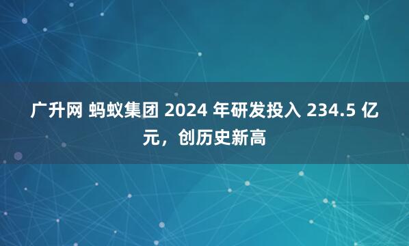 广升网 蚂蚁集团 2024 年研发投入 234.5 亿元，创历史新高